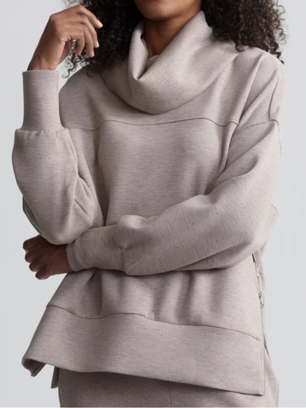 Varley Priya Longline Sweat Sweater Pullover Taupe‎ Marl Fleck Women Sz Small